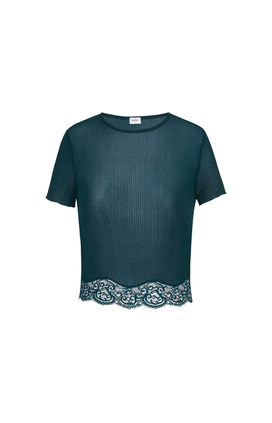 Laced T-Shirt in Ribbed Silk