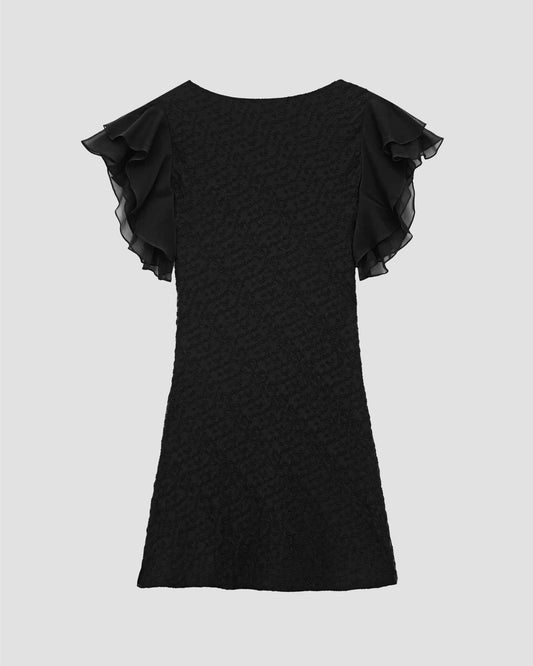V-neck dress in embroidered muslin