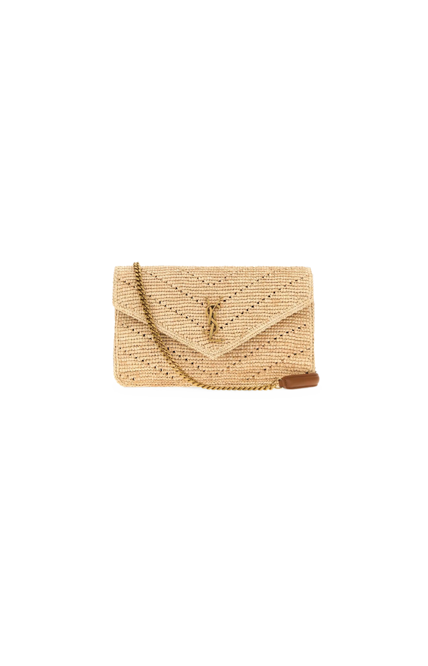 Saint Laurent Loulou Bag in Raffia in Brown — front view
