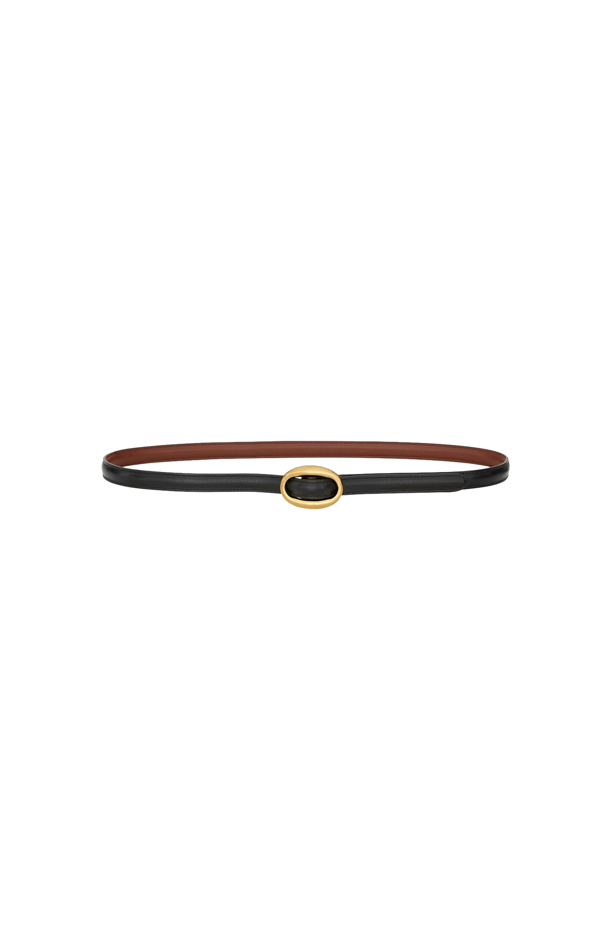 Oval Buckle Thin Reversible Belt in Smooth Leather in Black/Clay