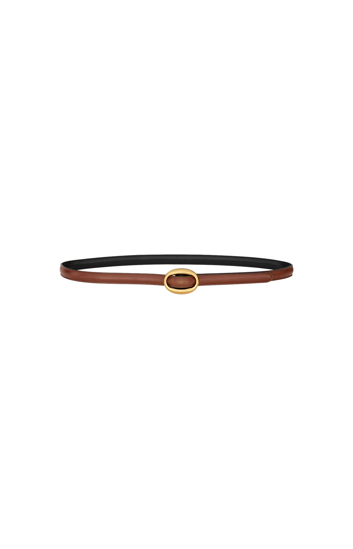 Oval Buckle Thin Reversible Belt in Smooth Leather in Black/Clay