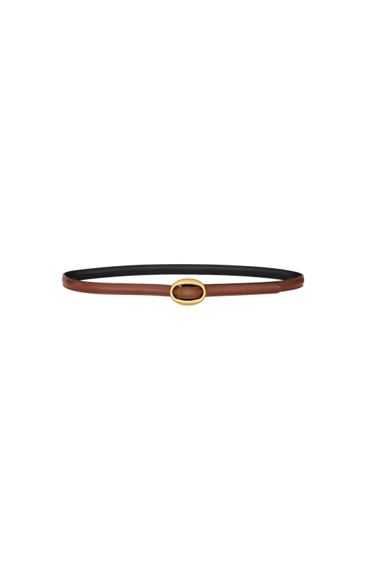 Oval Buckle Thin Reversible Belt in Smooth Leather in Black/Clay