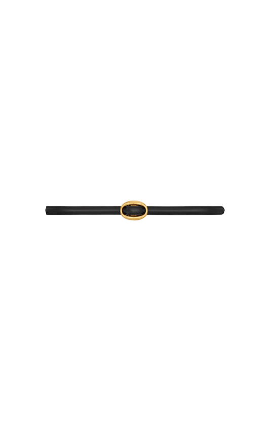 Oval Buckle Thin Reversible Belt in Smooth Leather in Black/Clay