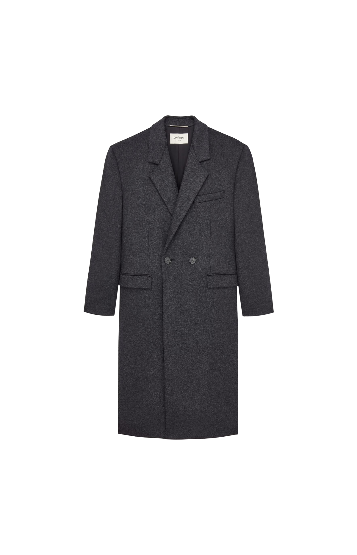 Saint Laurent Coat in Double-Face Brushed Wool Felt in Anthracite — front view