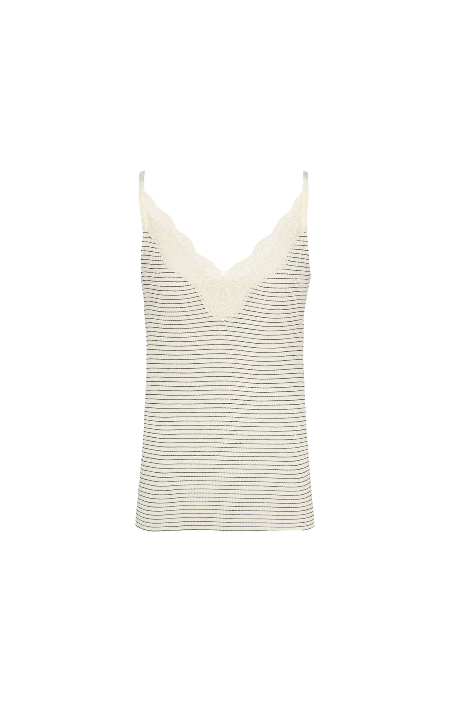 Laced Tank Top in Ribbed Wool and Silk in Beige