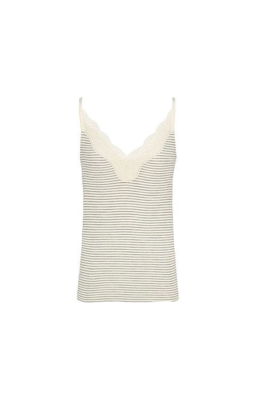 Laced Tank Top in Ribbed Wool and Silk in Beige