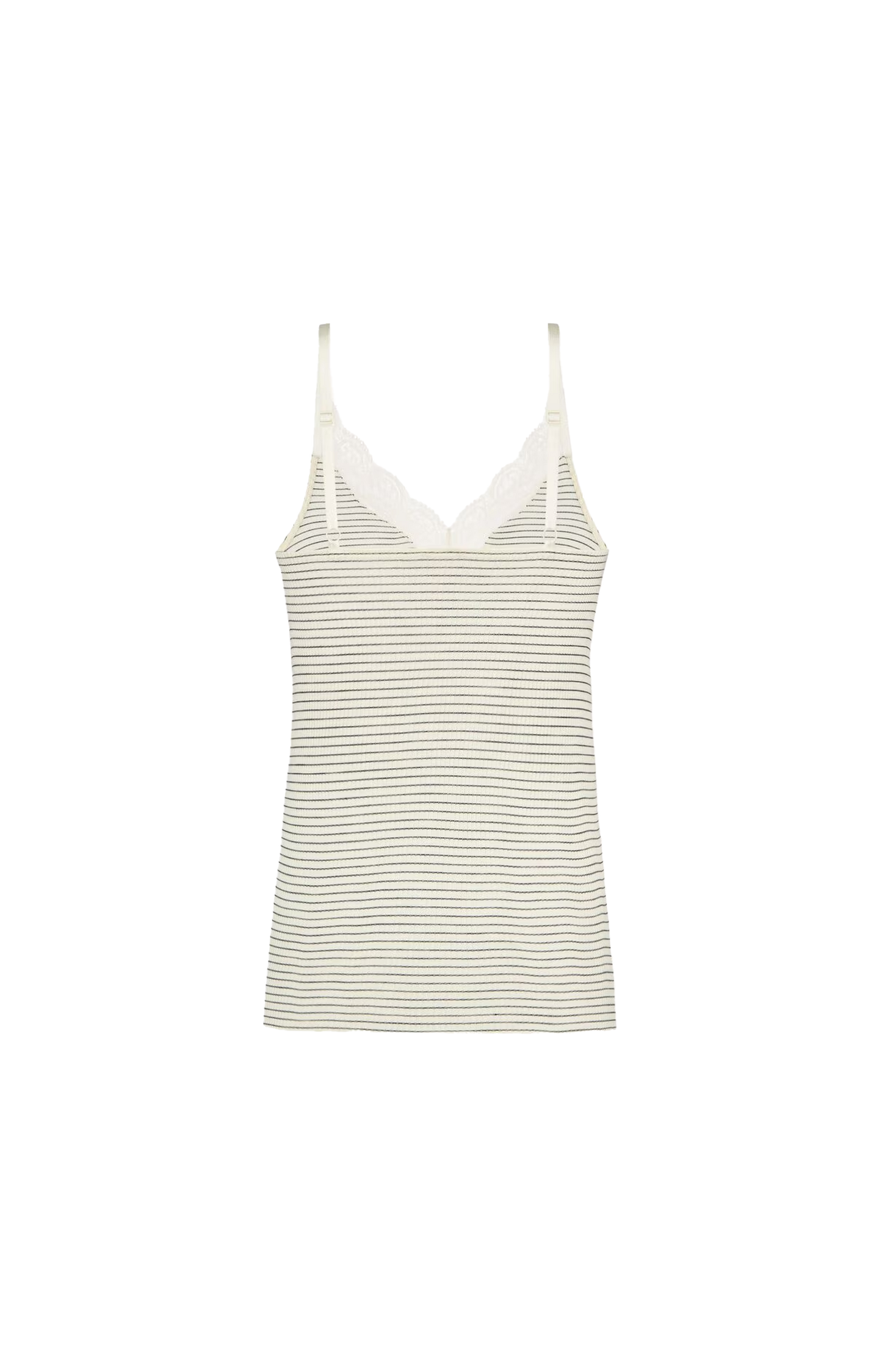 Laced Tank Top in Ribbed Wool and Silk in Beige