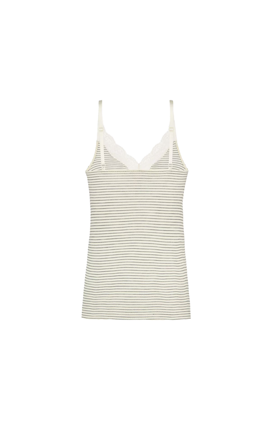 Laced Tank Top in Ribbed Wool and Silk in Beige
