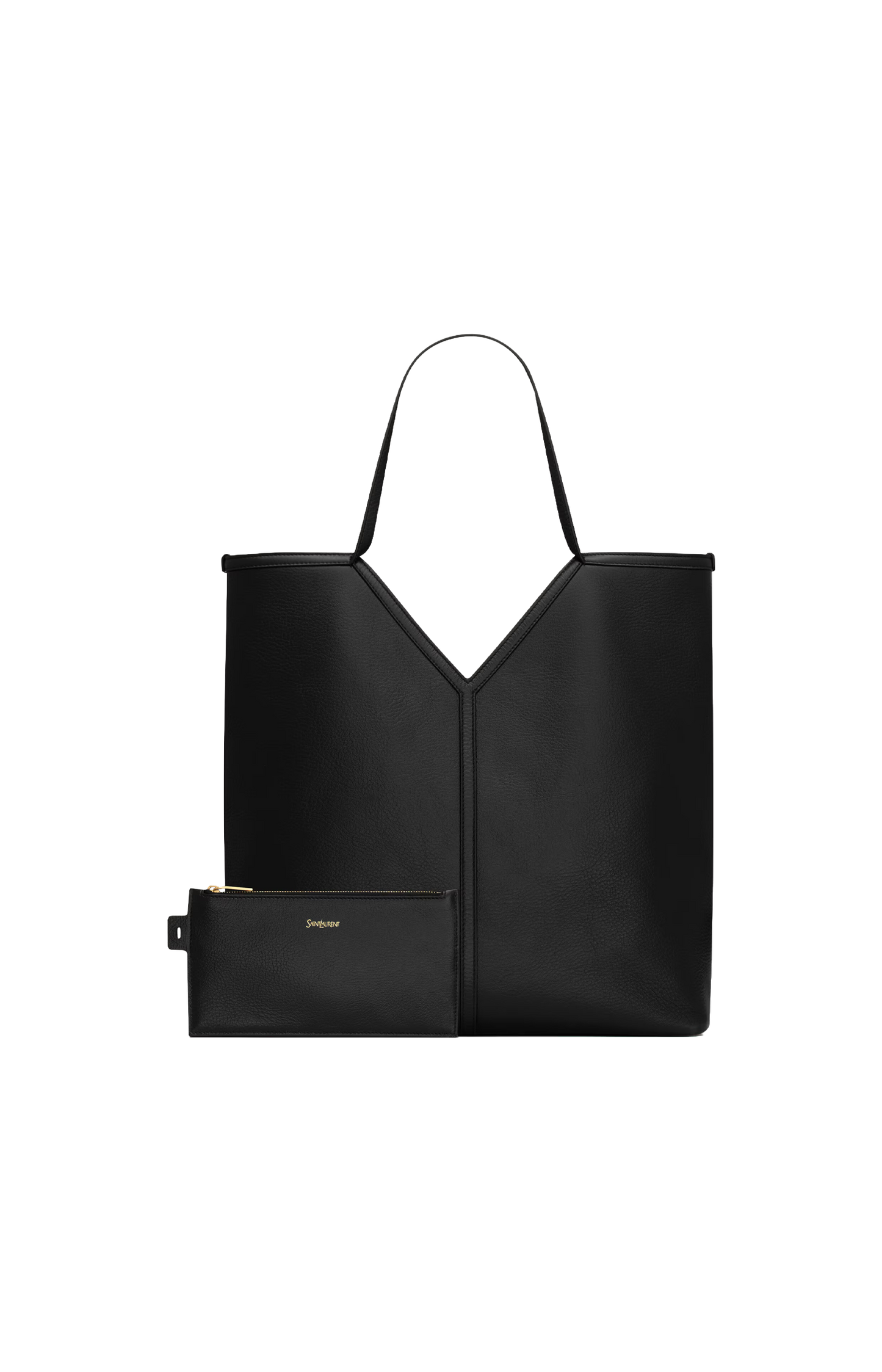 Y Thin Tote in Black Leather