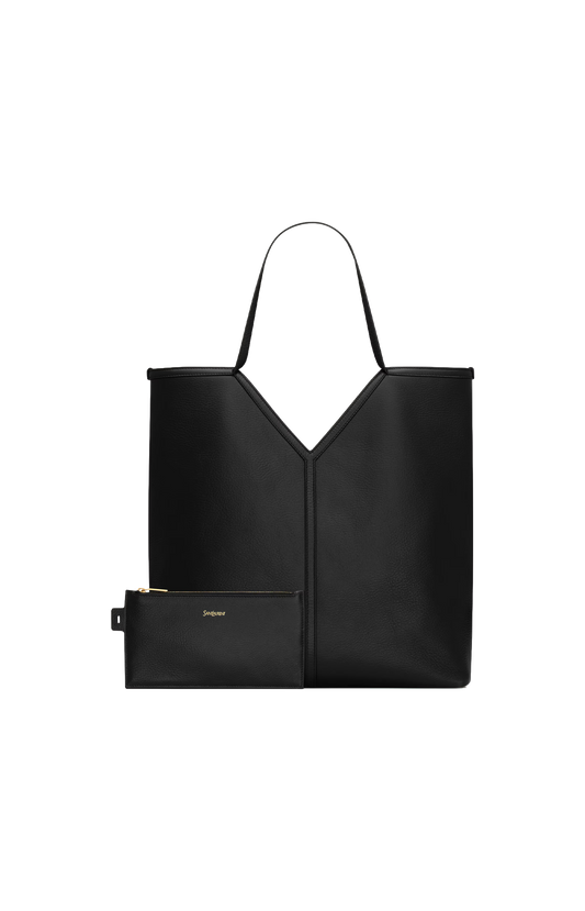 Y Thin Tote in Black Leather