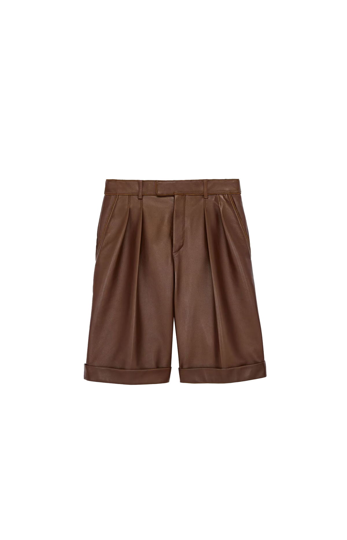 Saint Laurent Bermuda Shorts in Lambskin in Brun Chene/Cafe — front view