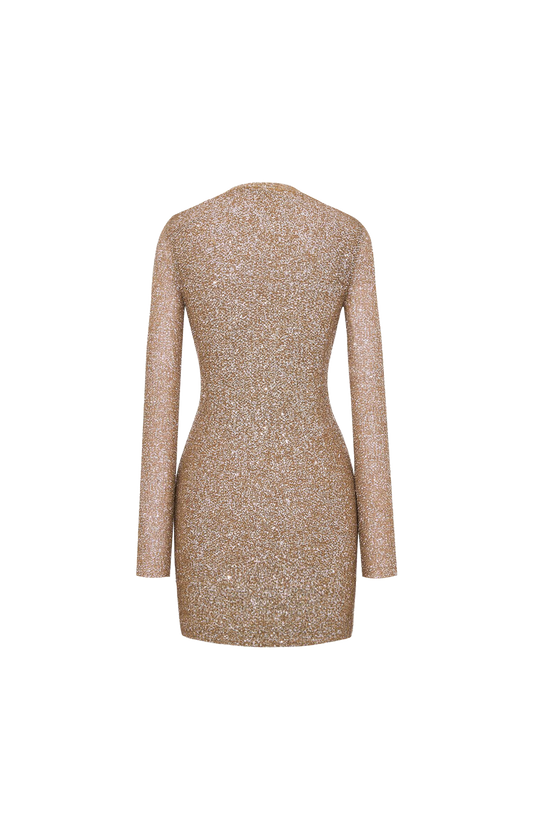 Sequin Mini Dress in Knit in Brown