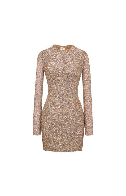 Sequin Mini Dress in Knit in Brown