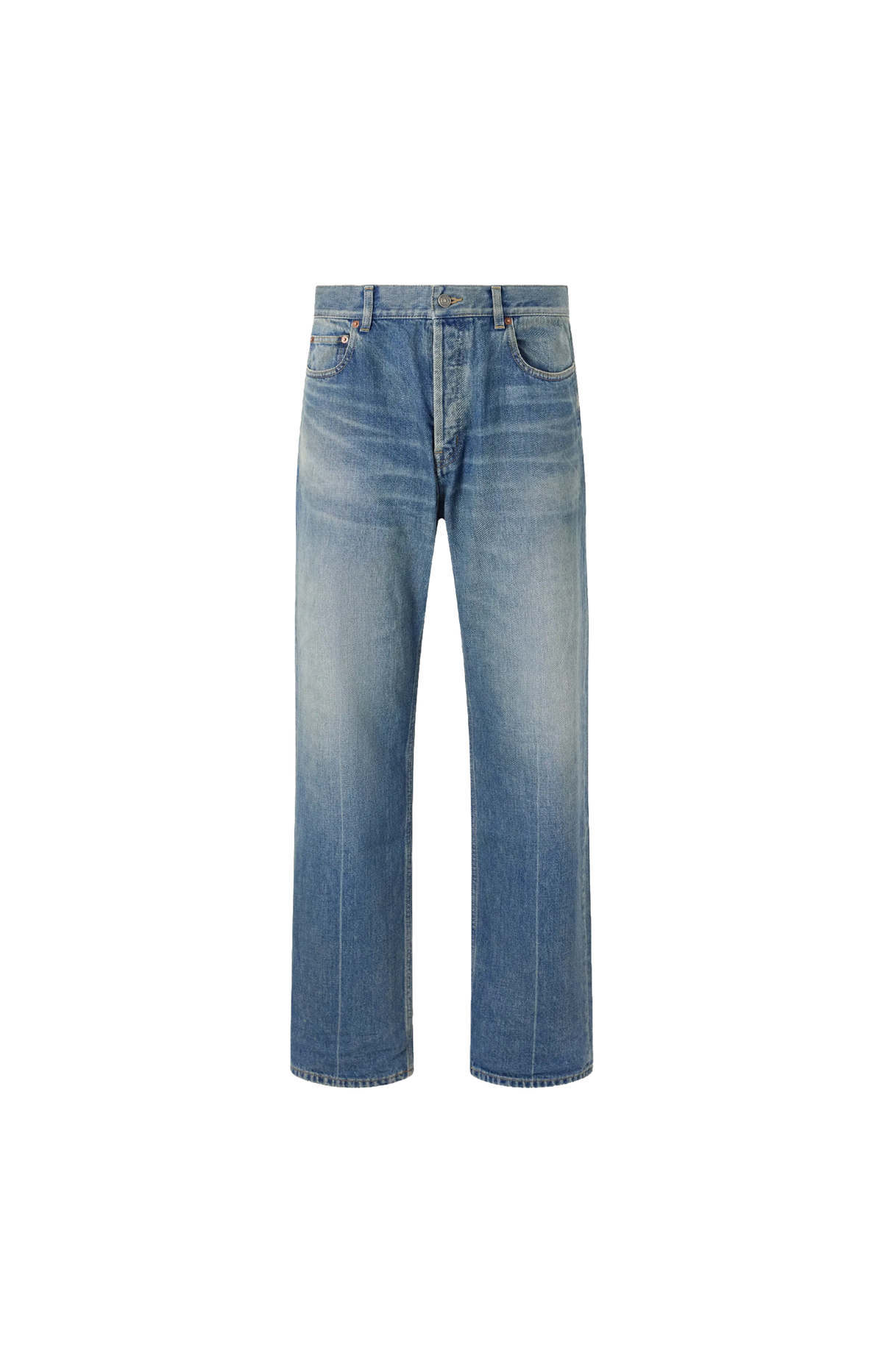 Tapered Mid Rise Jeans in Medium Blue