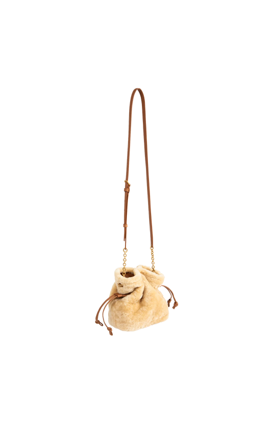 Jamie Shearling Mini Shoulder Pouch in Natural