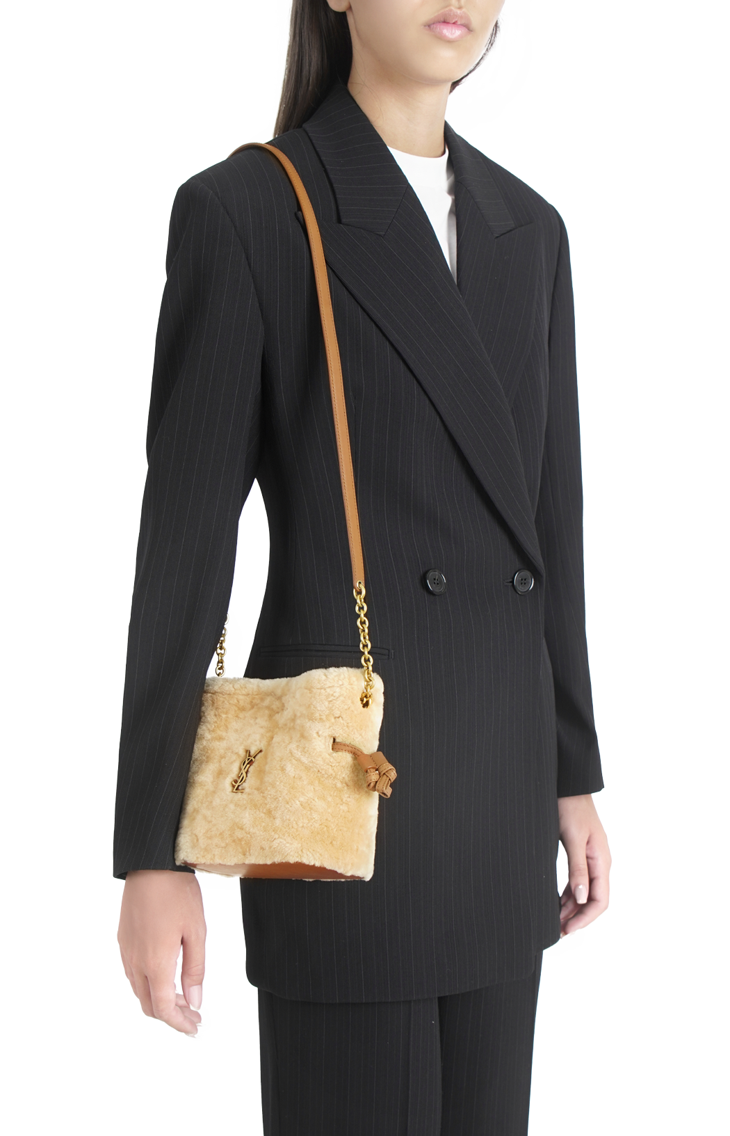 Jamie Shearling Mini Shoulder Pouch in Natural