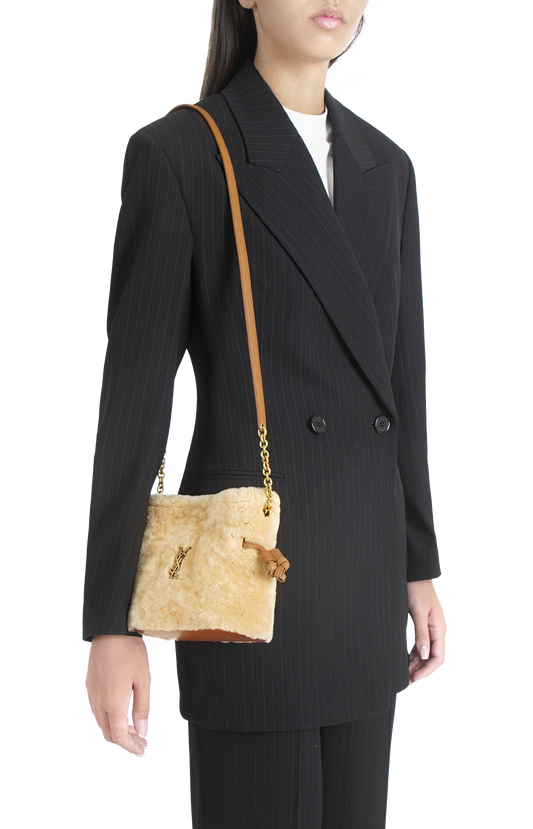 Jamie Shearling Mini Shoulder Pouch in Natural