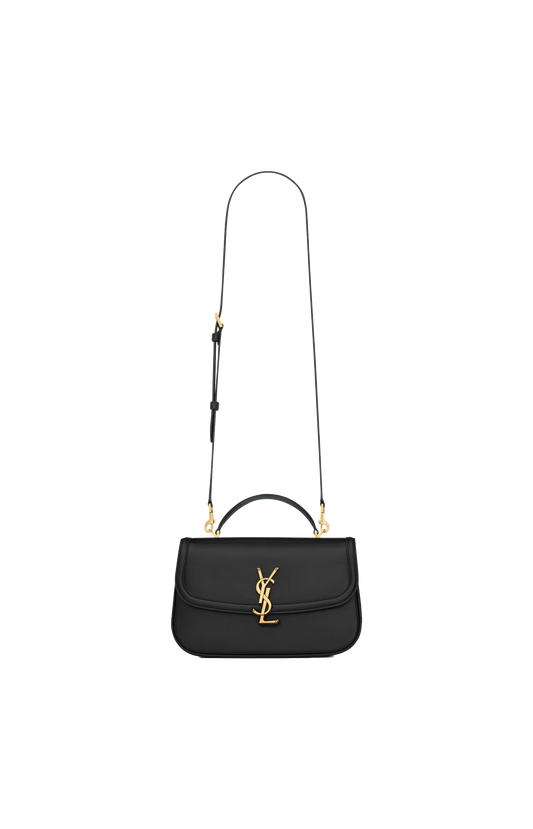 Solferino Small Top Handle Bag in Box Leather in Black