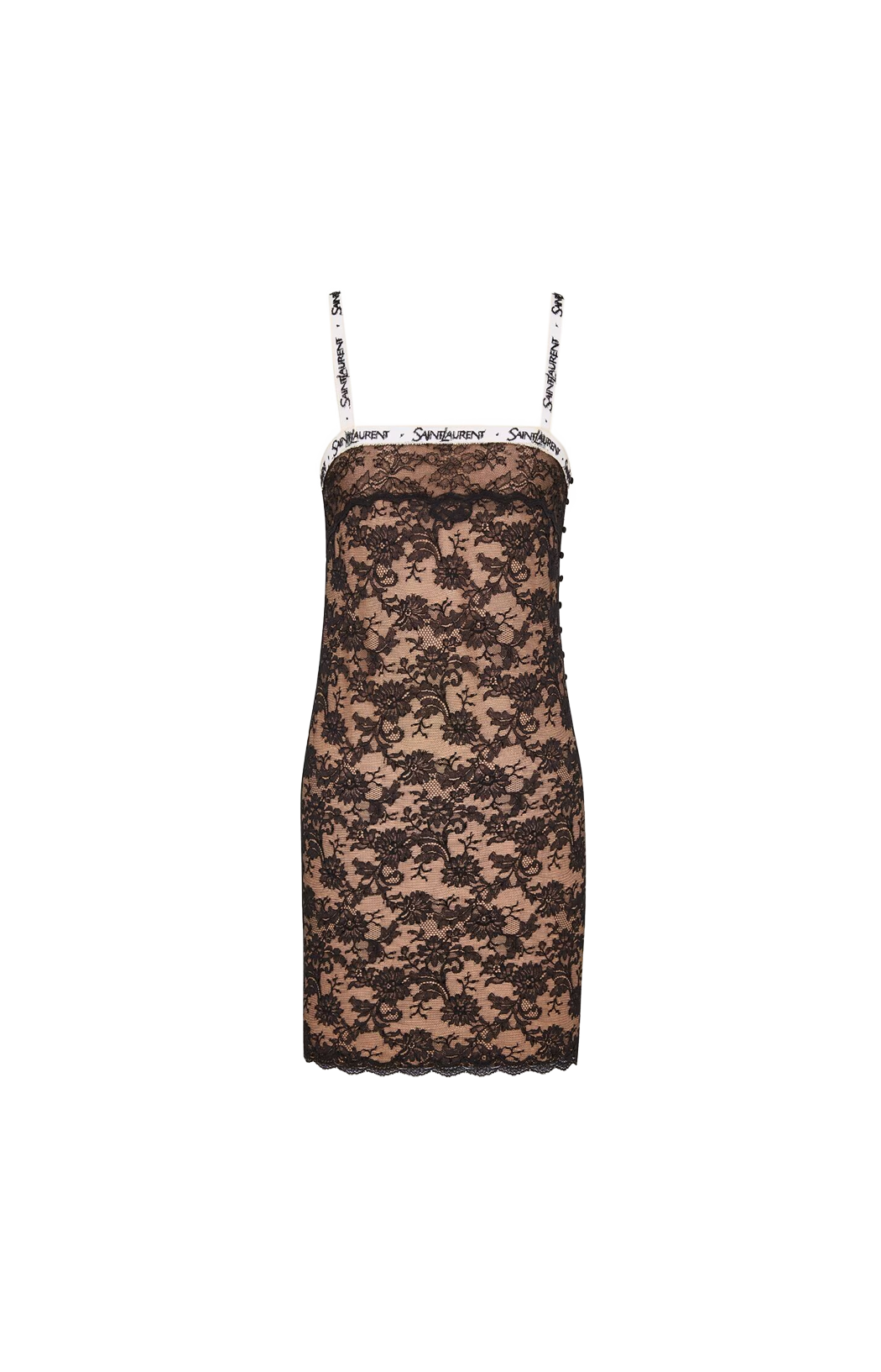 Saint Laurent Lace Slip Dress in Black — front view