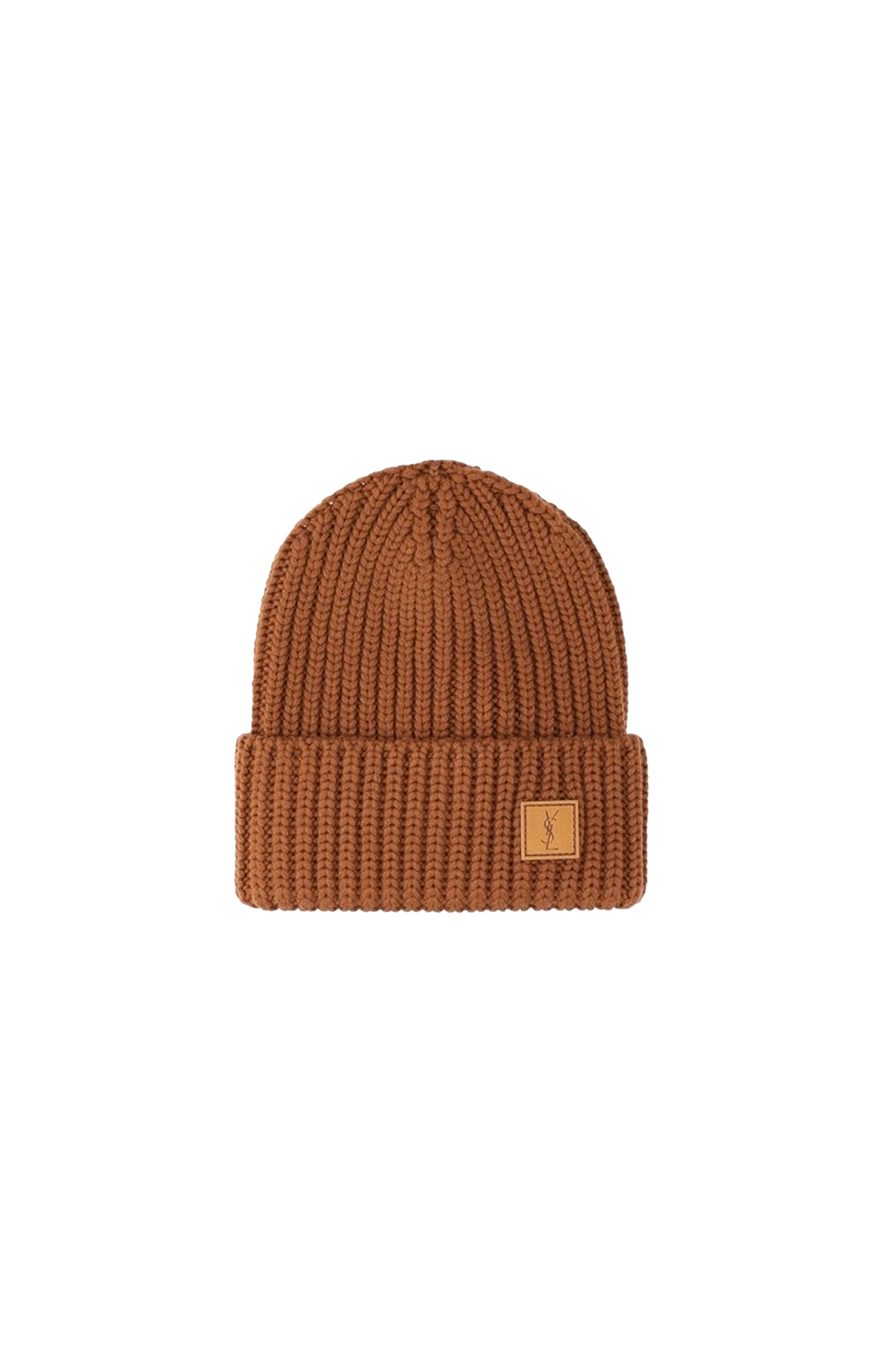 Logo-Patch Ribbed-Knit Beanie Hat in Camel