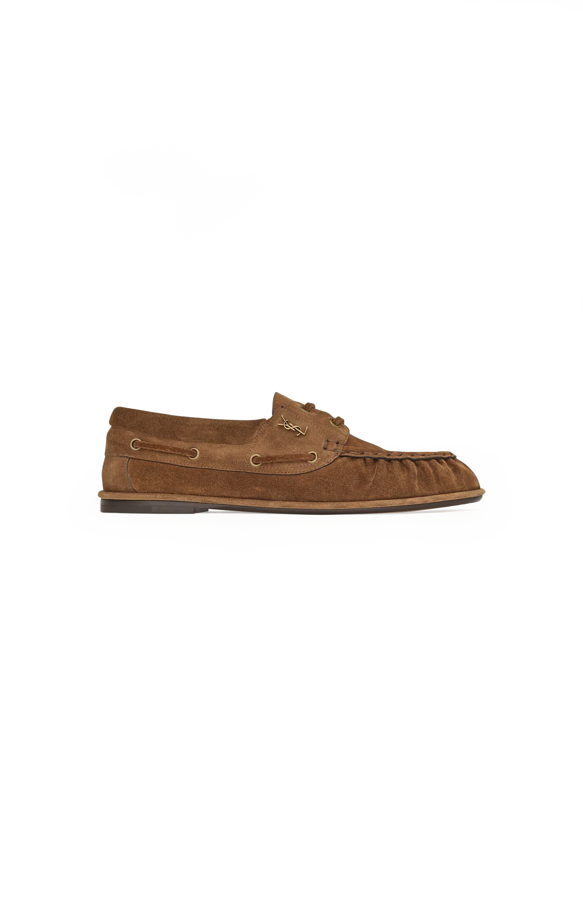Saint Laurent Le Loafer Boat Shoes in Suede in Cigar — front view