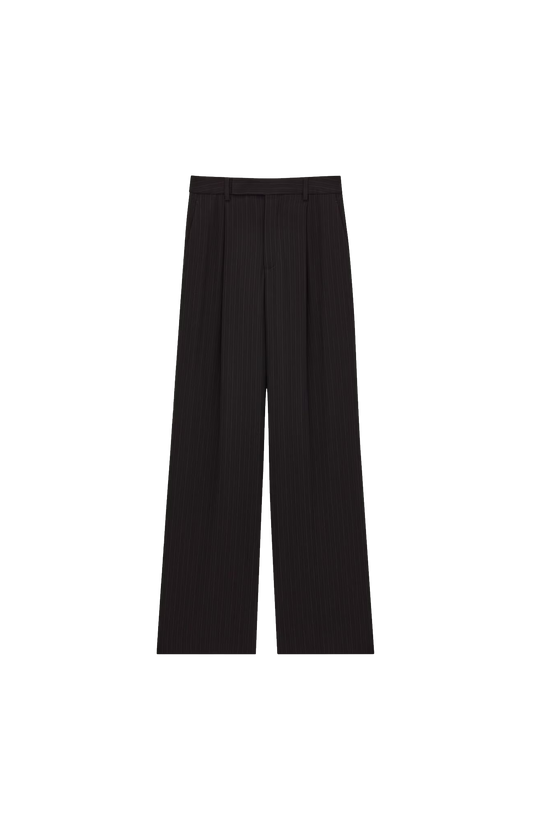 Saint Laurent Pants in Chalk-Stripe Wool Mélange in Black/Grey — front view