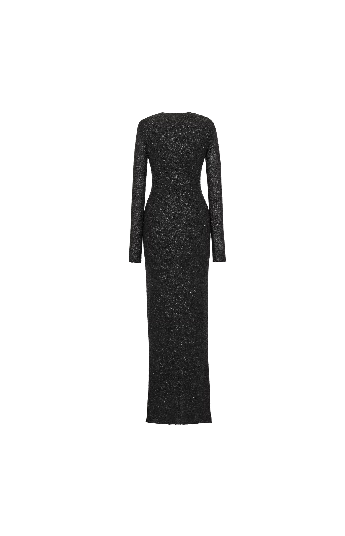 Long Sequin Dress in Metallic Knit in Black