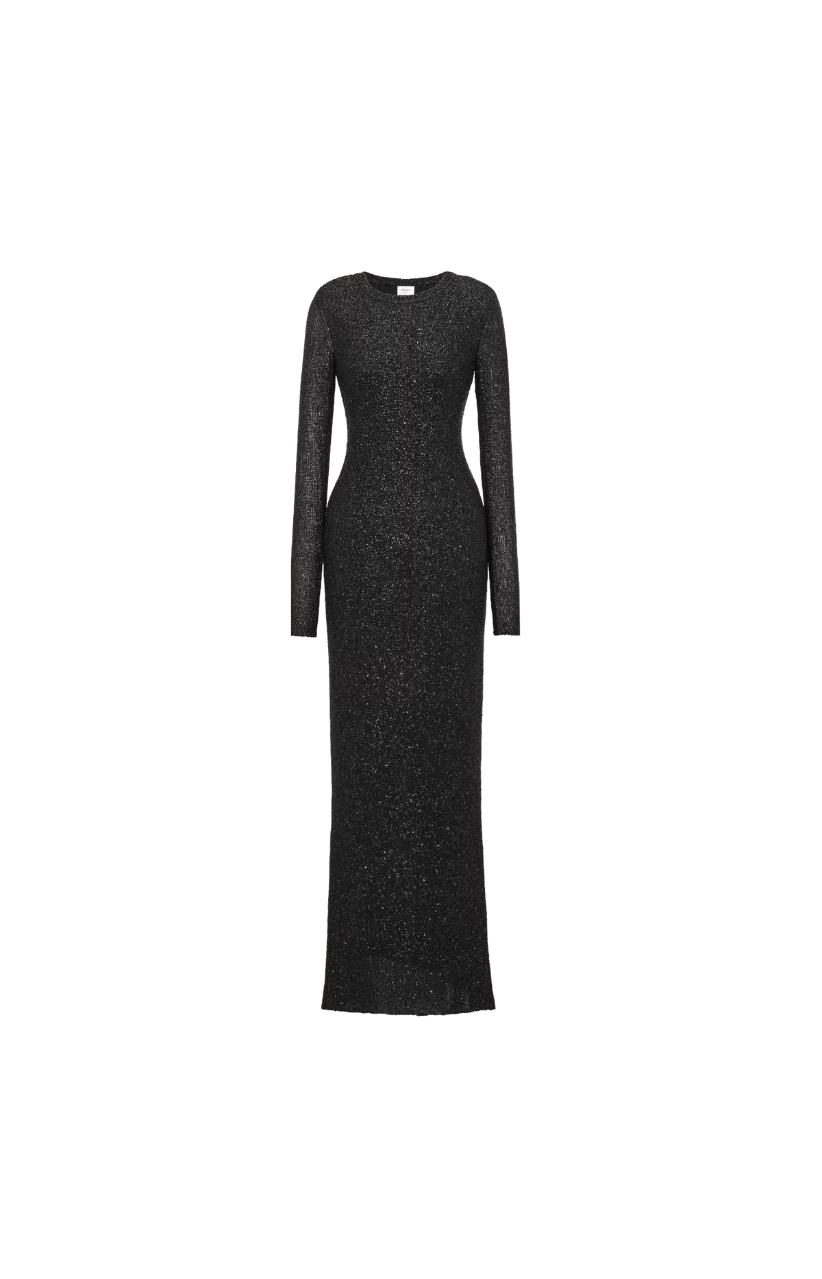 Long Sequin Dress in Metallic Knit in Black