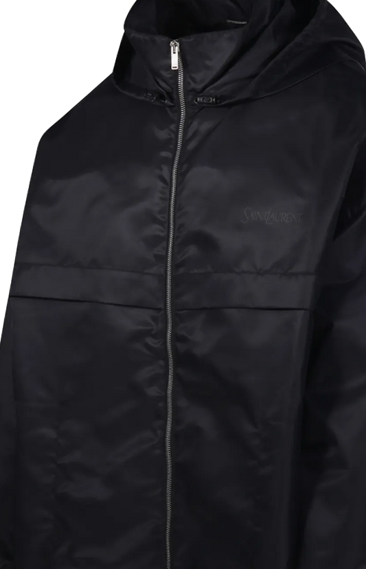 Hooded Logo-Print Parka in Black
