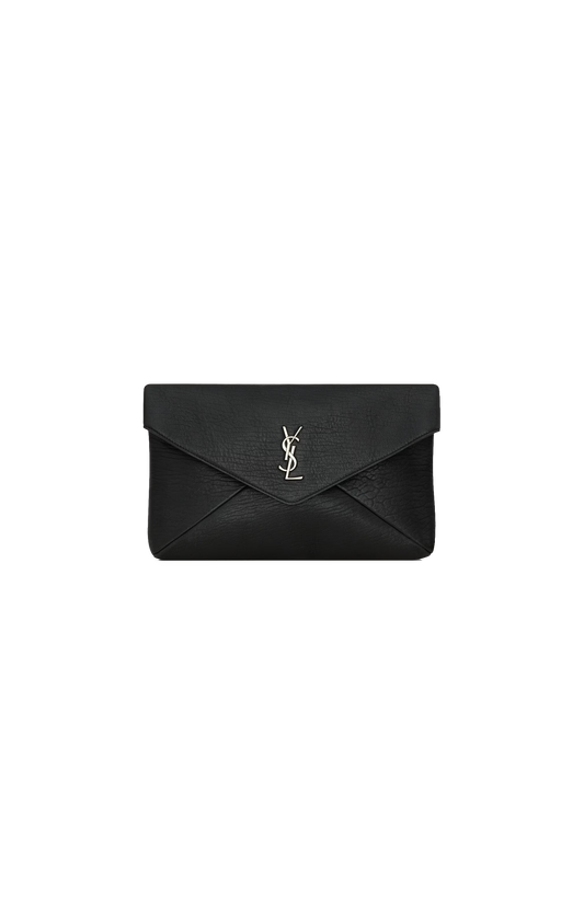 Saint Laurent Cassandre Large Envelope Pouch in Black Lambskin — front view
