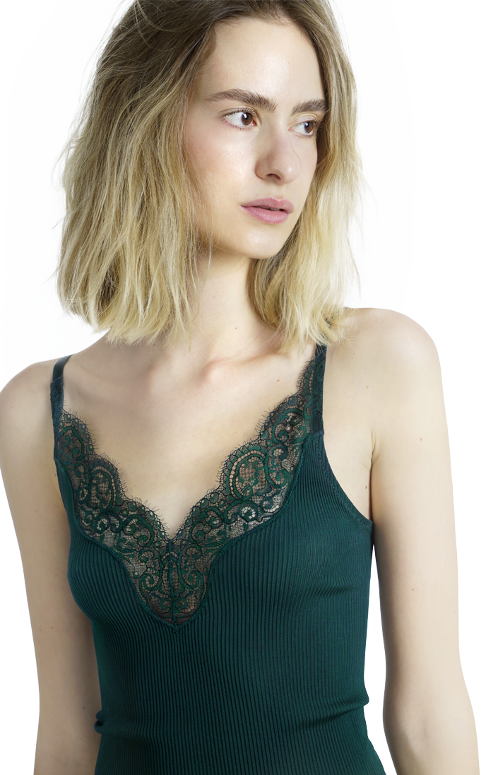 Laced Tank Top in Ribbed Silk