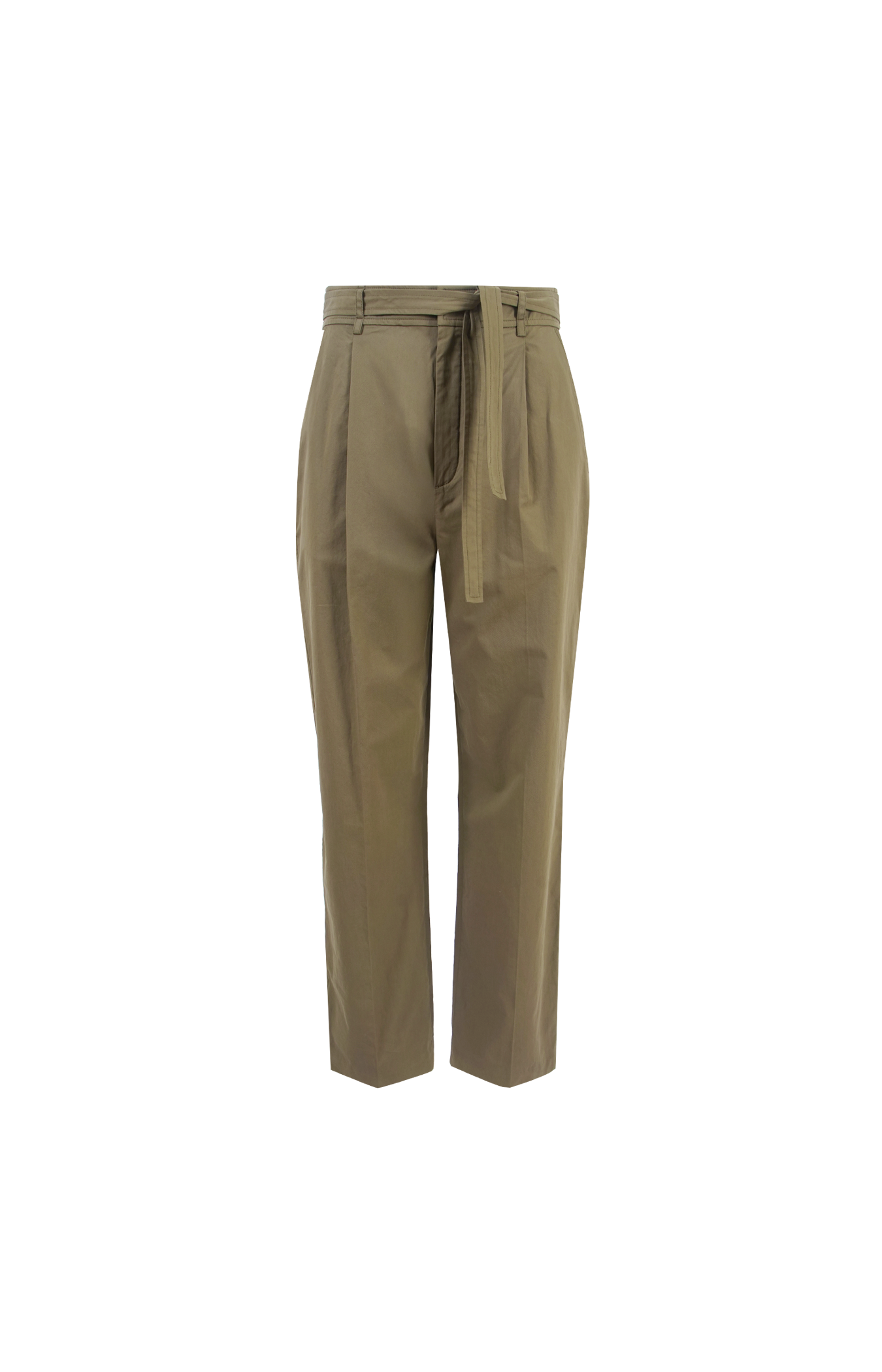 Khaki pants with a belt on a white background