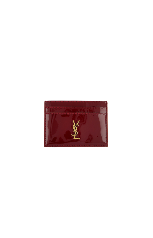 Saint Laurent Cassandre Logo Card Case in Red Patent Leather — front view