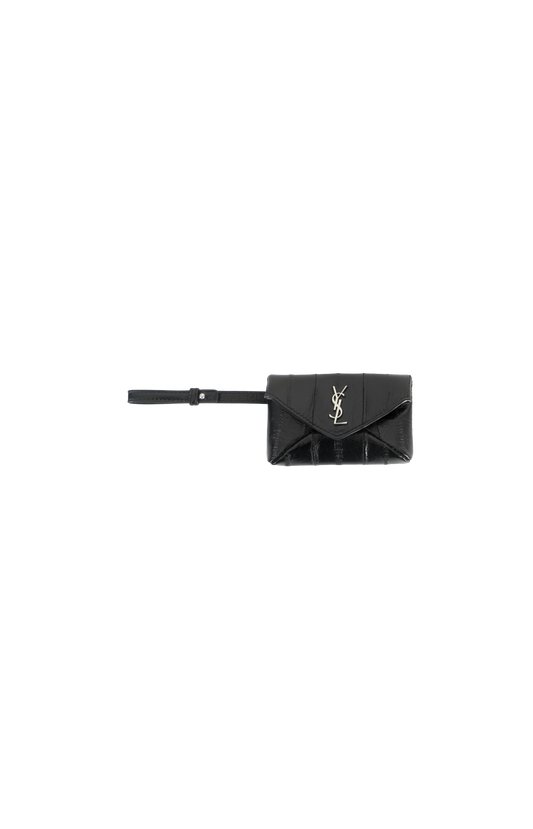 Black YSL wallet on a white background