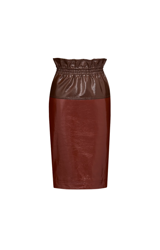 Paperbag Pencil Skirt in Coated Cotton
