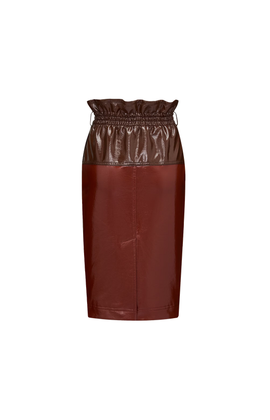 Paperbag Pencil Skirt in Coated Cotton