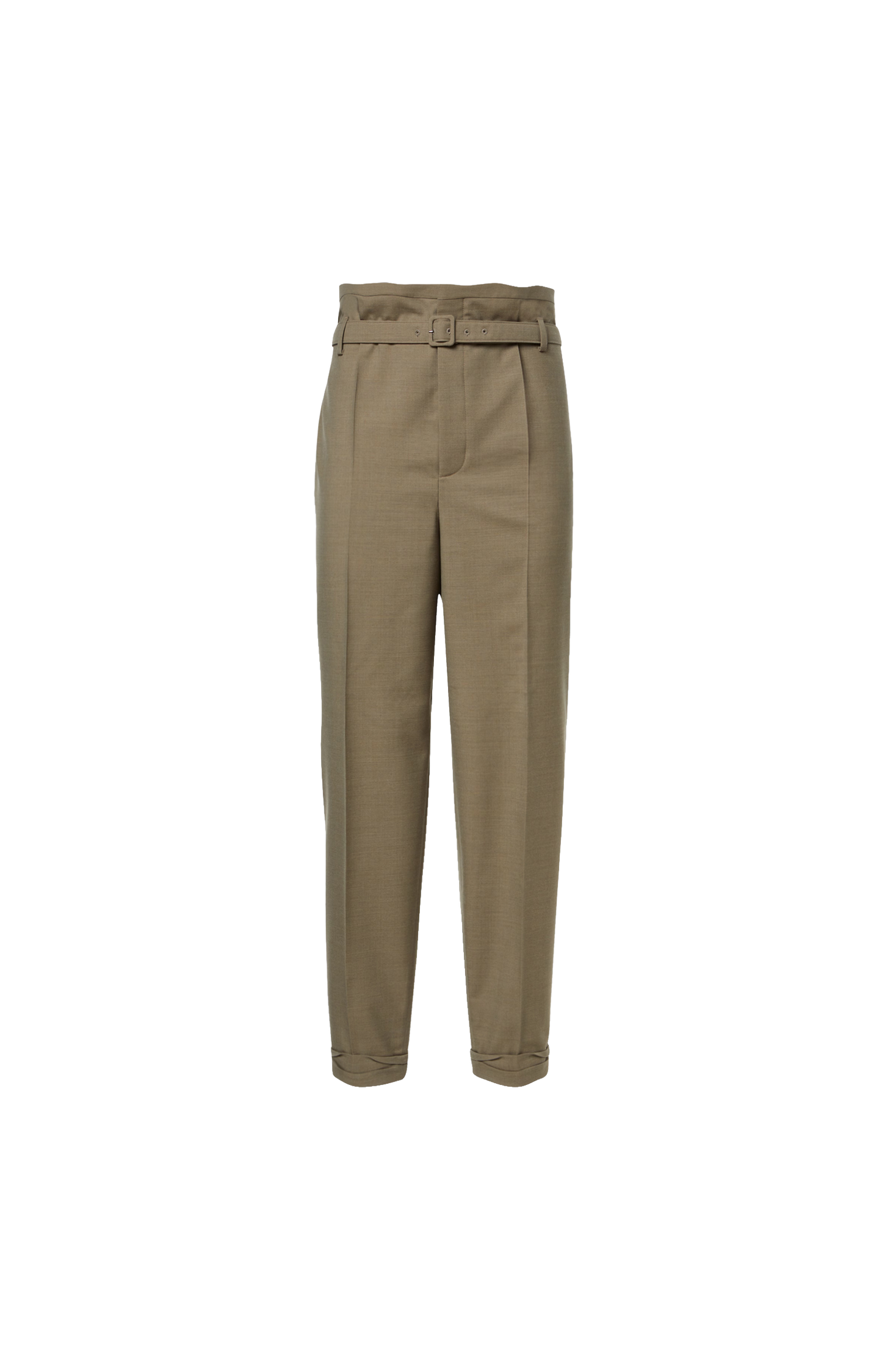 Khaki pants with a belt on a white background