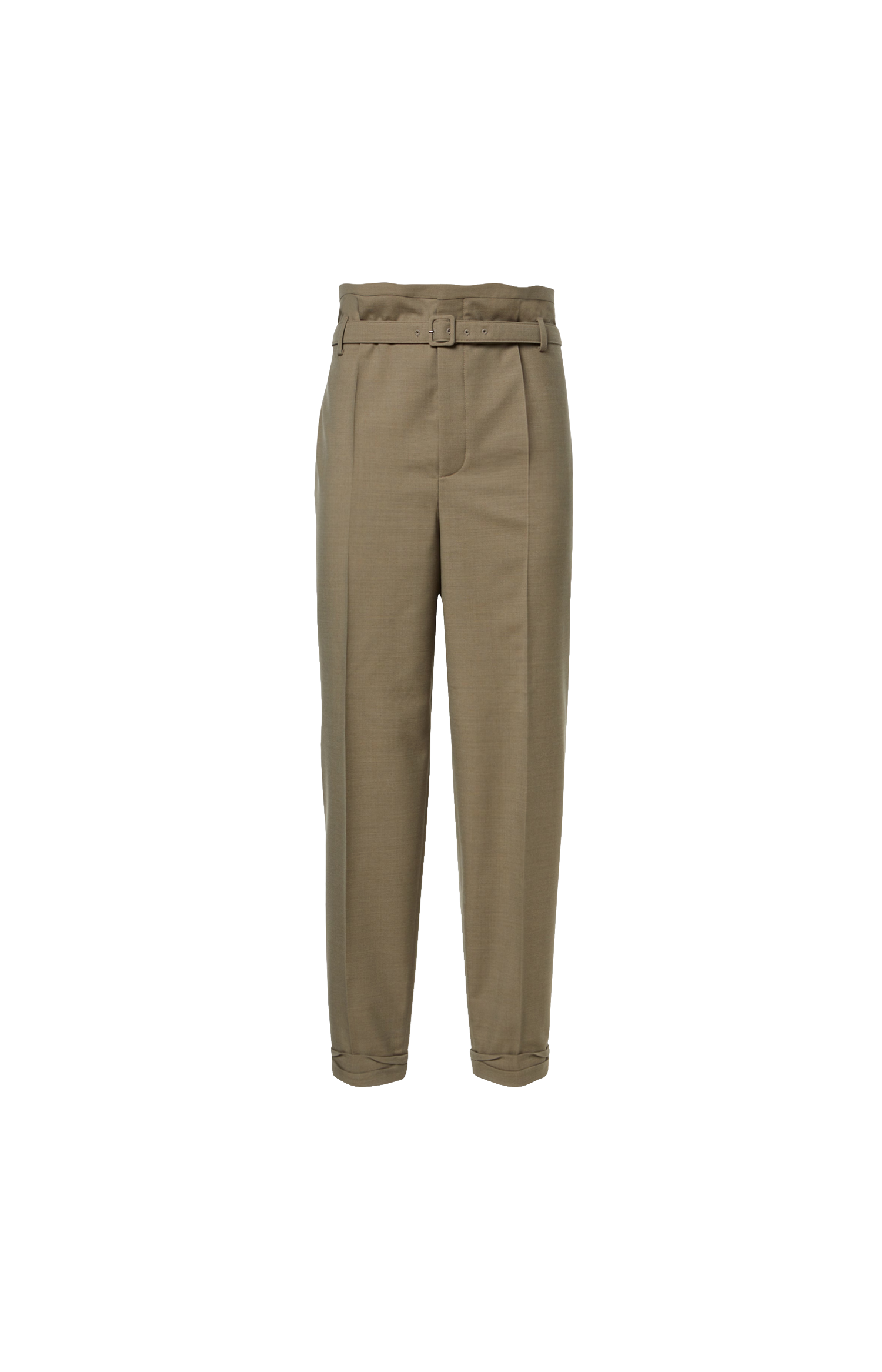 Khaki pants with a belt on a white background
