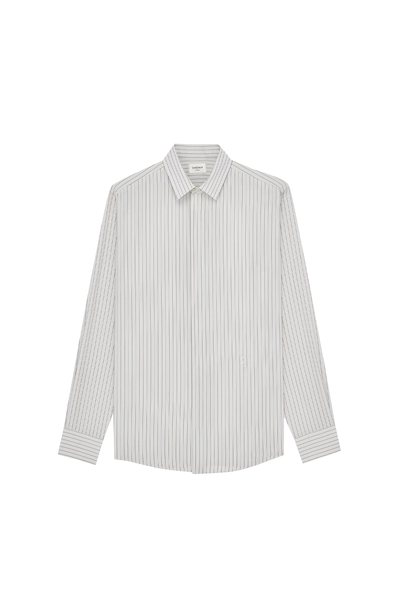 White shirt with thin gray stripes on a white background