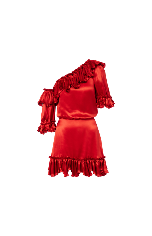 Ruffled Dress in Silk Satin