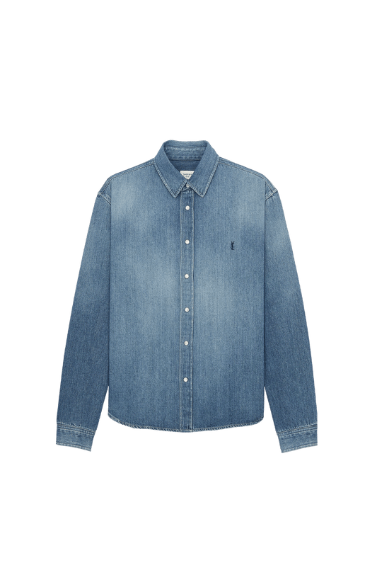 Blue denim shirt on a black background