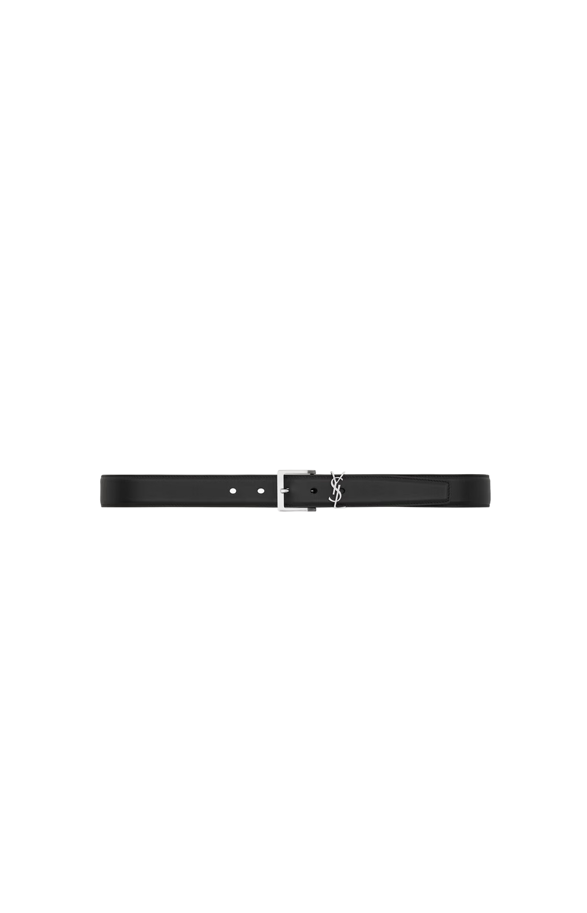 Saint Laurent Cassandre Vadim Belt in Black Smooth Leather — front view
