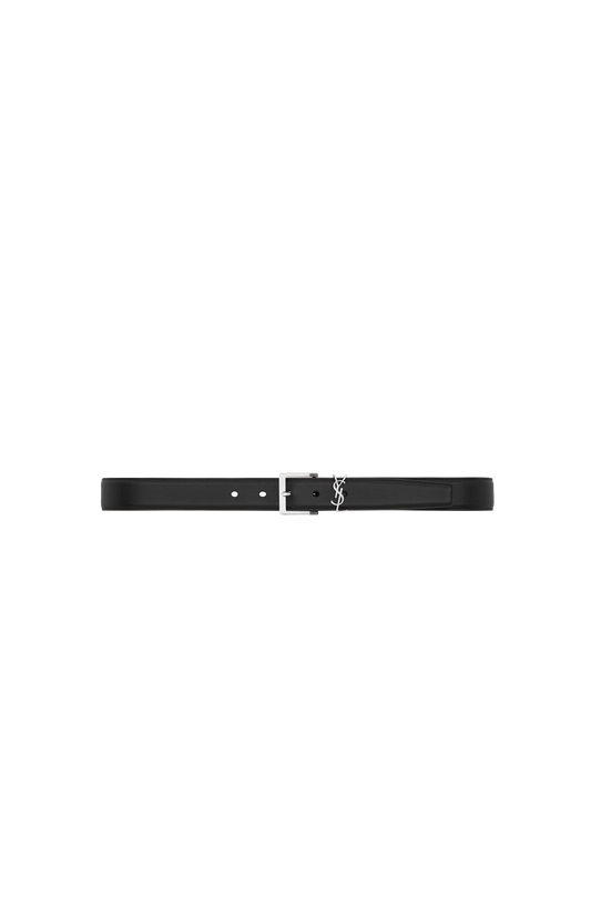 Saint Laurent Cassandre Vadim Belt in Black Smooth Leather — front view