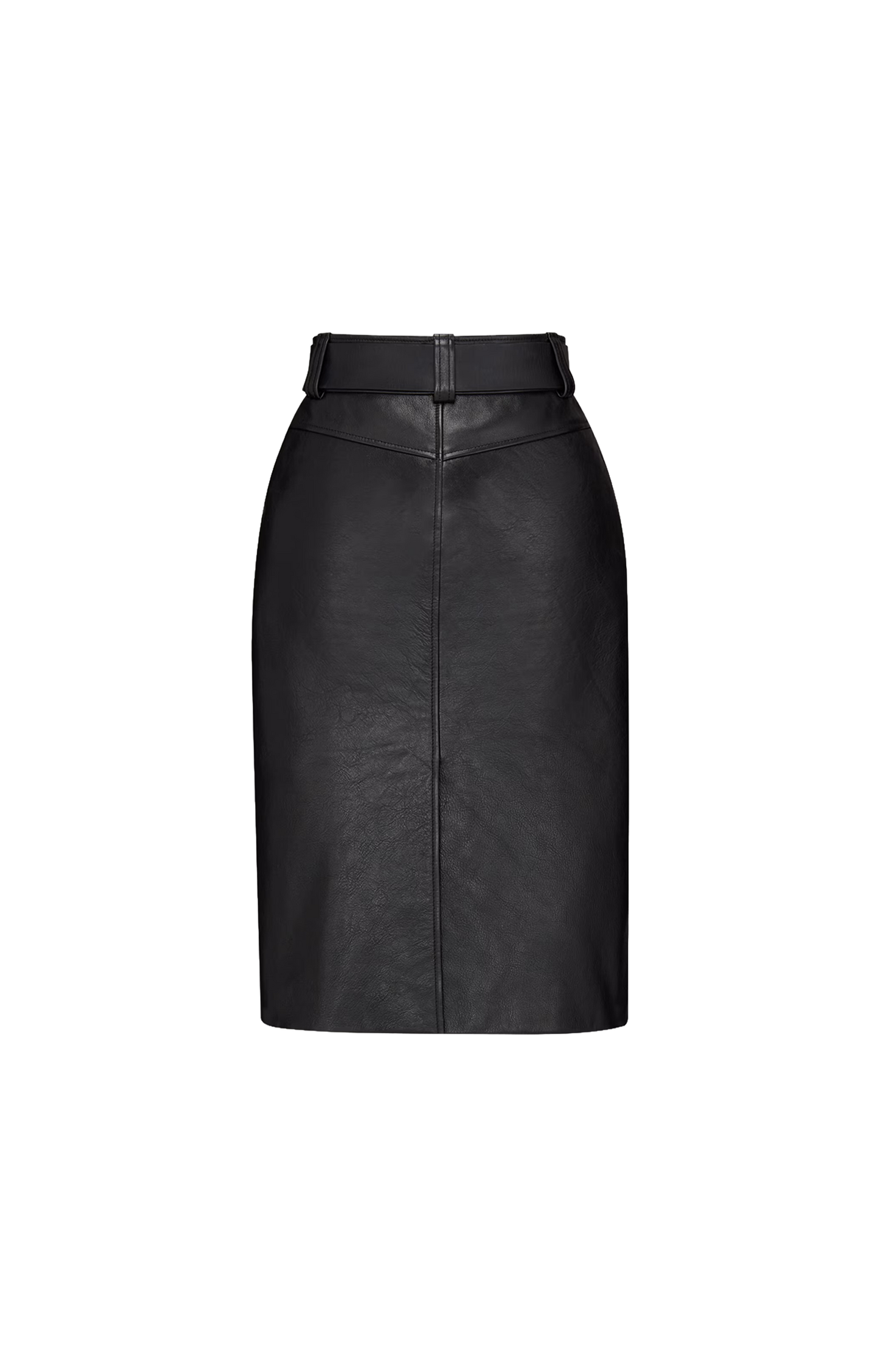 Belted Pencil Skirt in Grained Leather