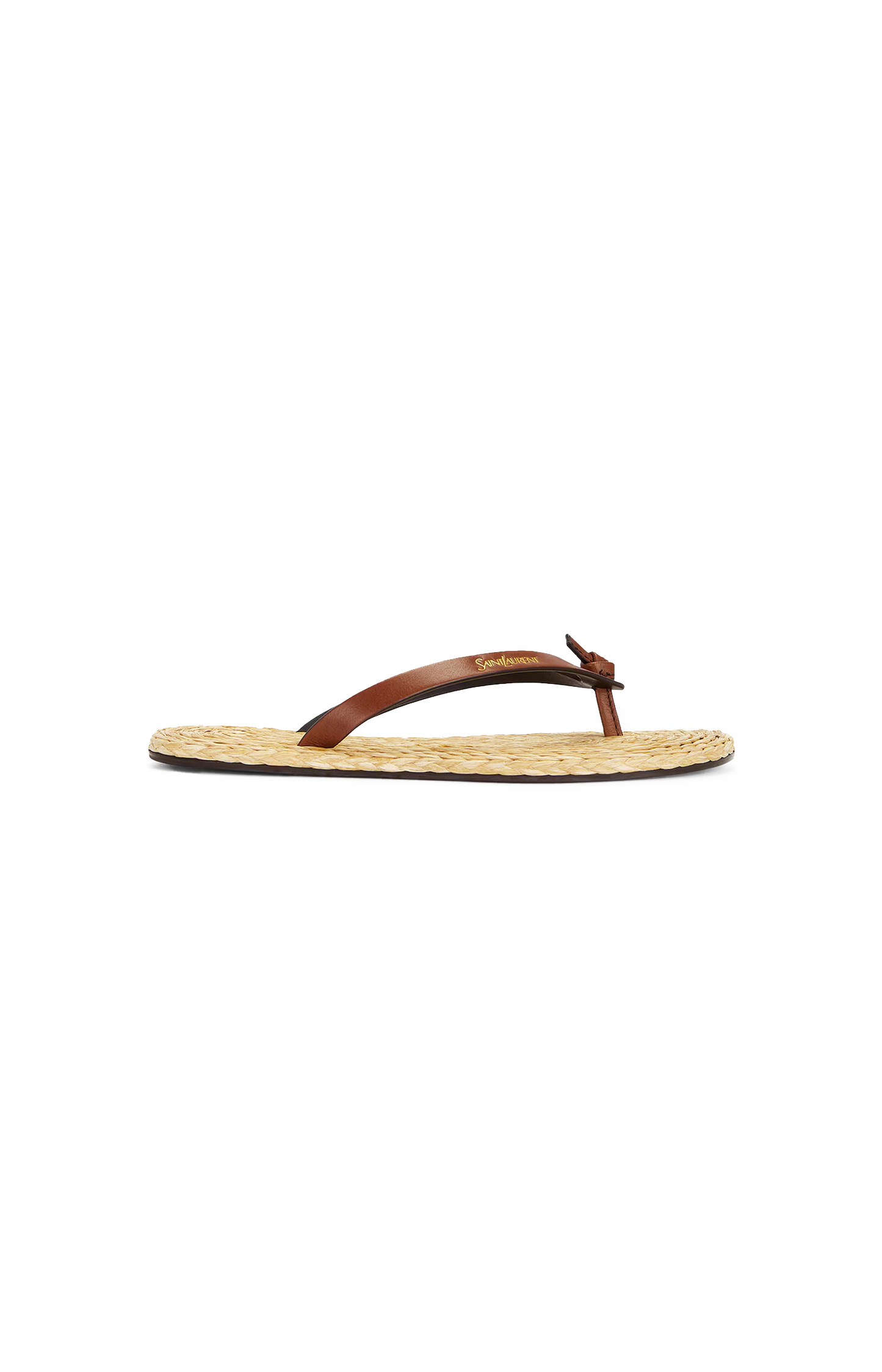 Saint Laurent Pool Flip-Flops in Smooth Leather and Raffia