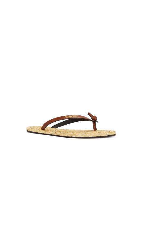 Saint Laurent Pool Flip-Flops in Smooth Leather and Raffia