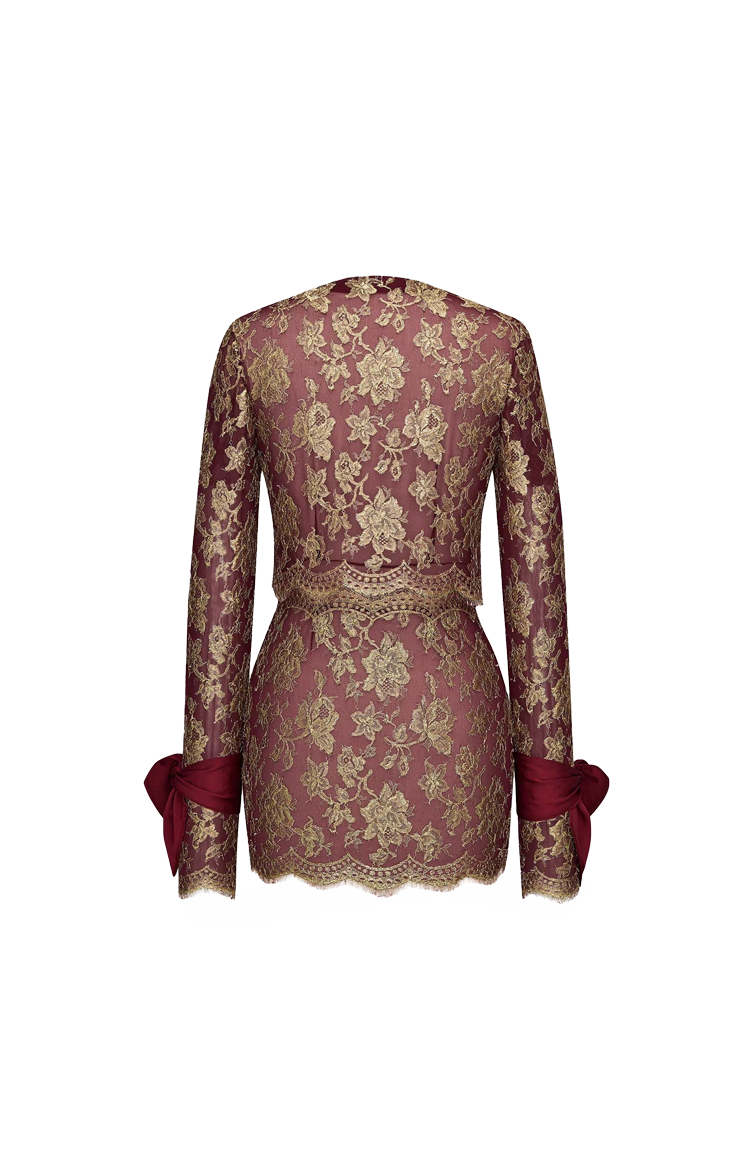 Saint Laurent Lavallière-Cuff Mini Dress in Metallic Lace in Pepin — product photo 2