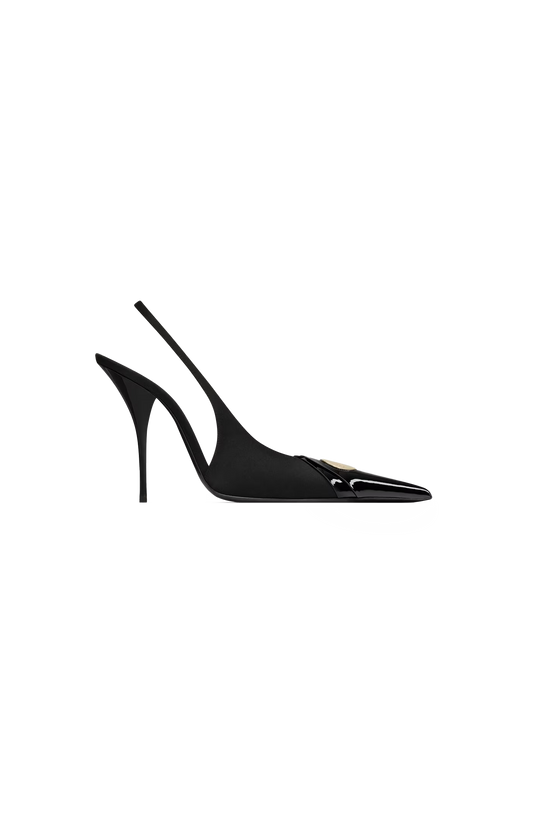Louis Slingback Pumps in Patent Leather and Satin in Black