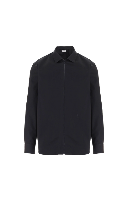 Saint Laurent Cotton Zip-Up Shirt in Black — front view
