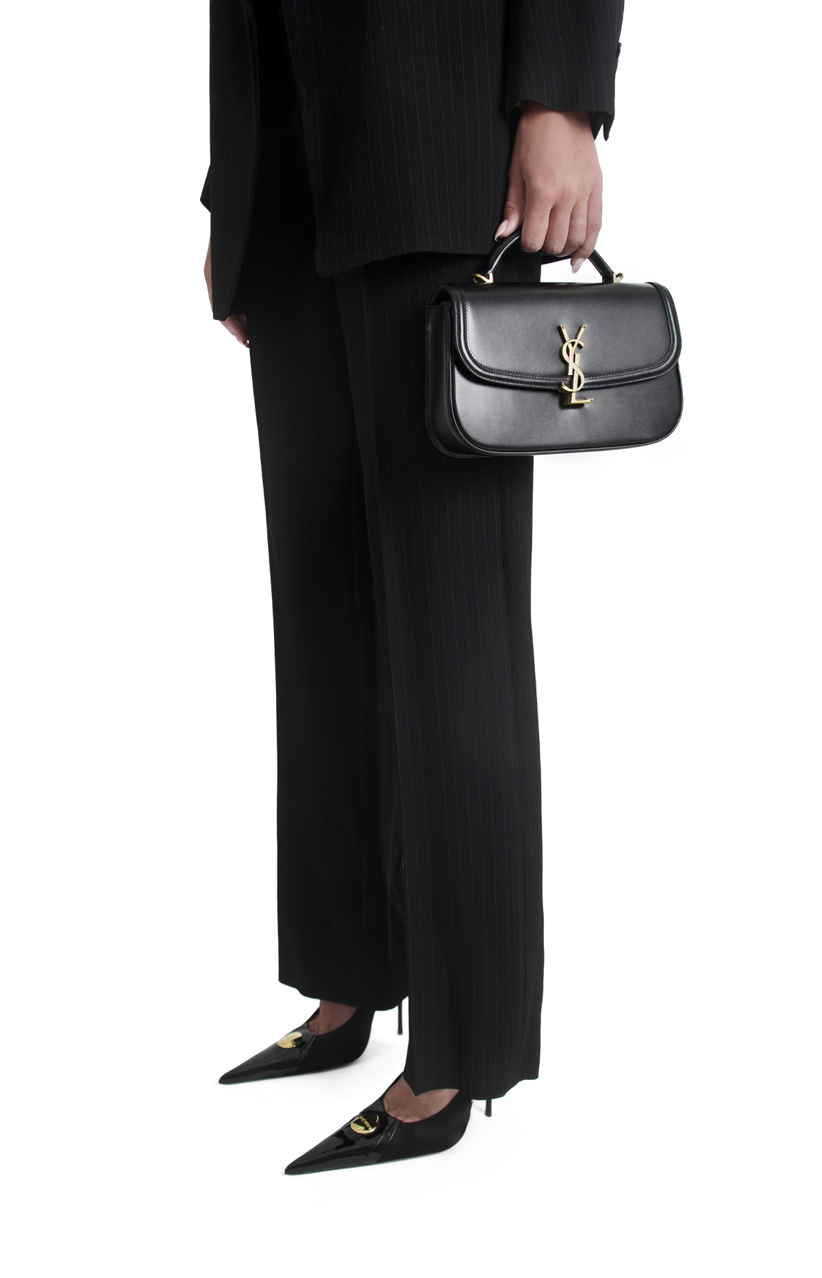 Solferino Small Top Handle Bag in Box Leather in Black